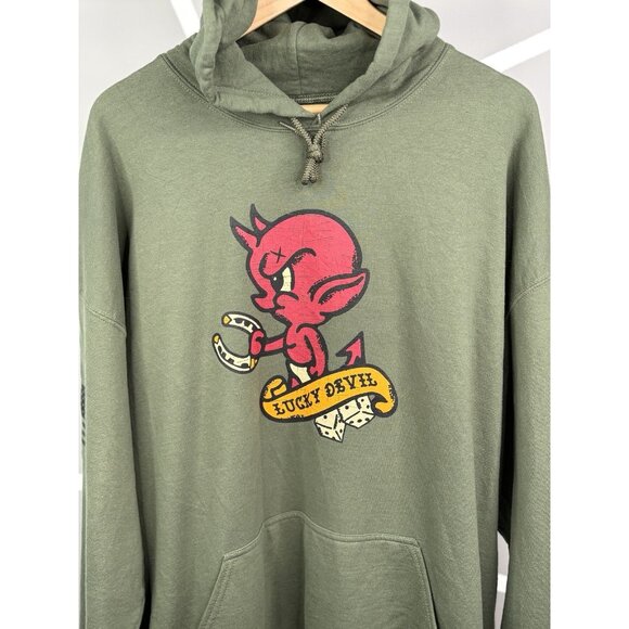 Grunt Style Men’s XXL Green Lucky Devil Hoodie Sweatshirt USMC Military Tattoo - Picture 2 of 15